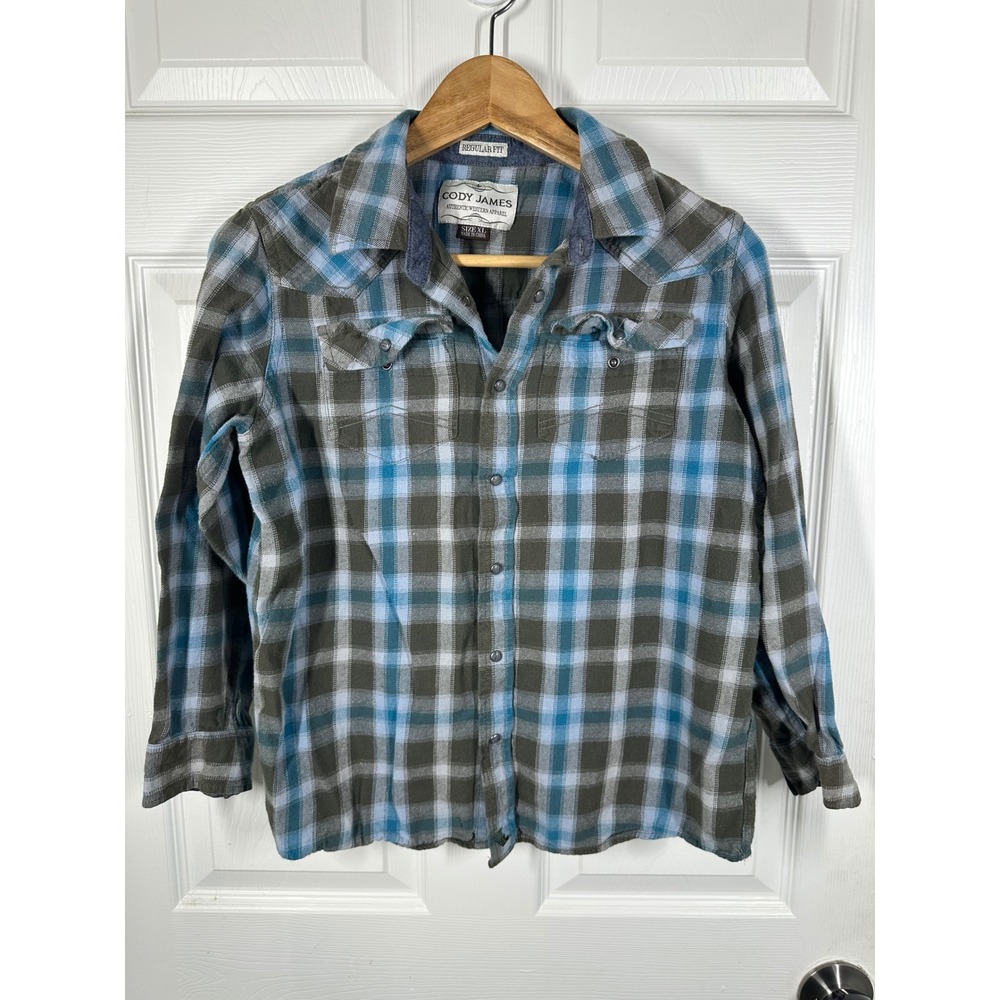 Cody James Button Down Boys XL Blue Plaid Western Long Sleeve‎ Regular Fit Shirt